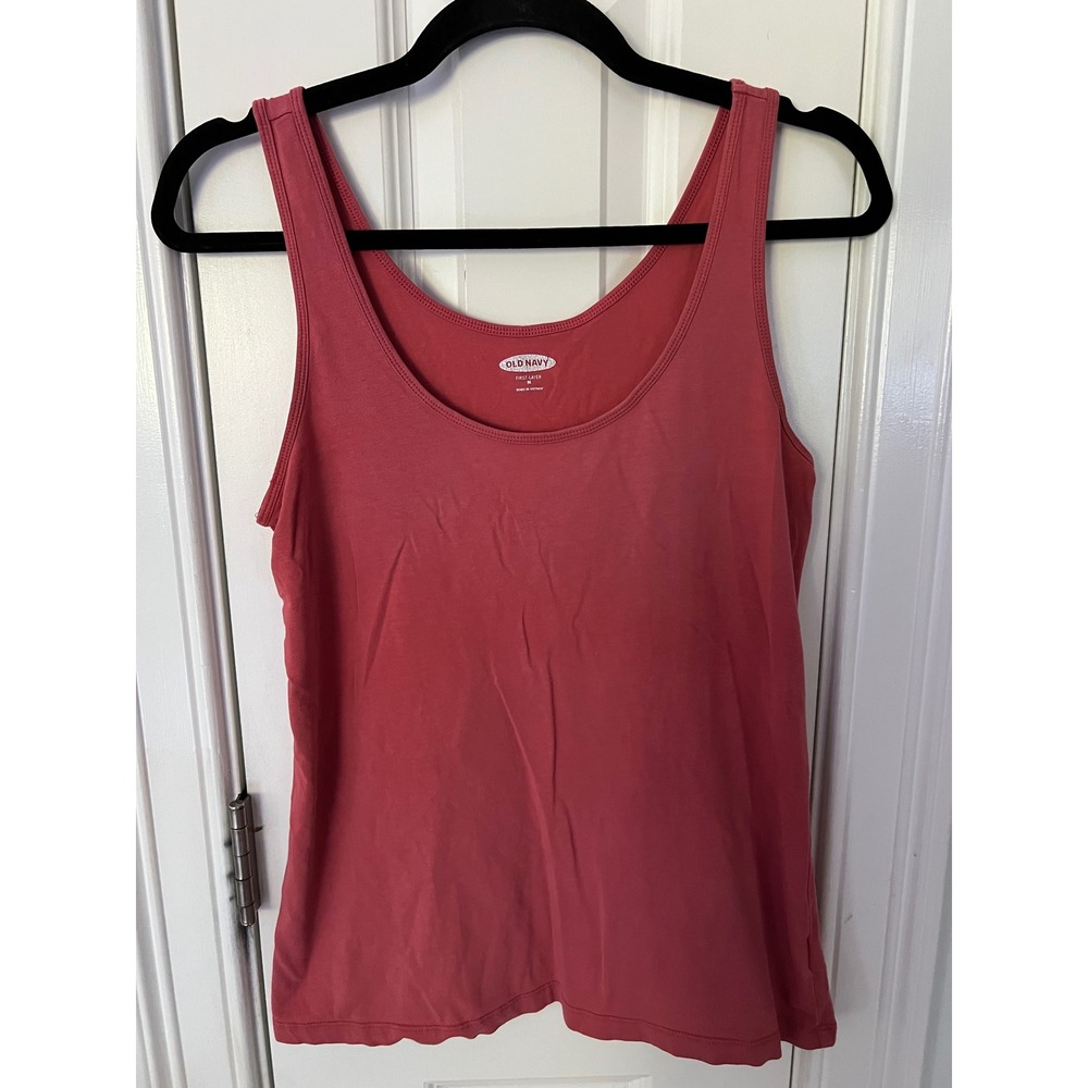 Old Navy First Layer Tank Top Womens Medium Rose Pink Scoop Neck Cotton Blend